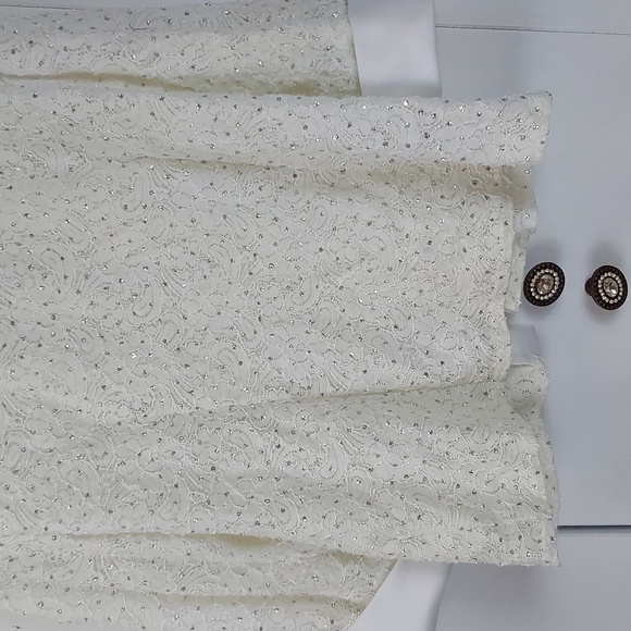 White open Blazer Suit jacket Sparkle holidays rhinestones bling Gorg! Sz.L - Picture 8 of 10